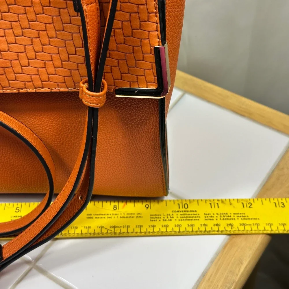 Dune London Satchel Handbag Women Medium Orange Woven Textured Excellent